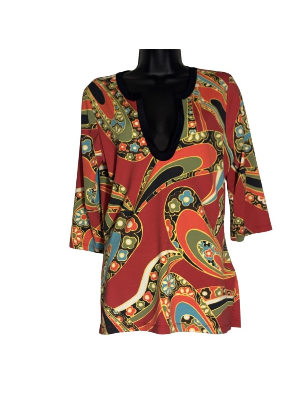 Athleta Retro-Inspired Paisley Tunic With Deep V-Neckline & 3/4 Sleeves
